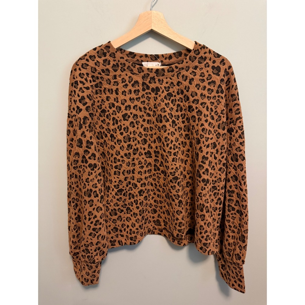 Loveriche Leopard Print Long Sleeve Textured Top Brown Black Large